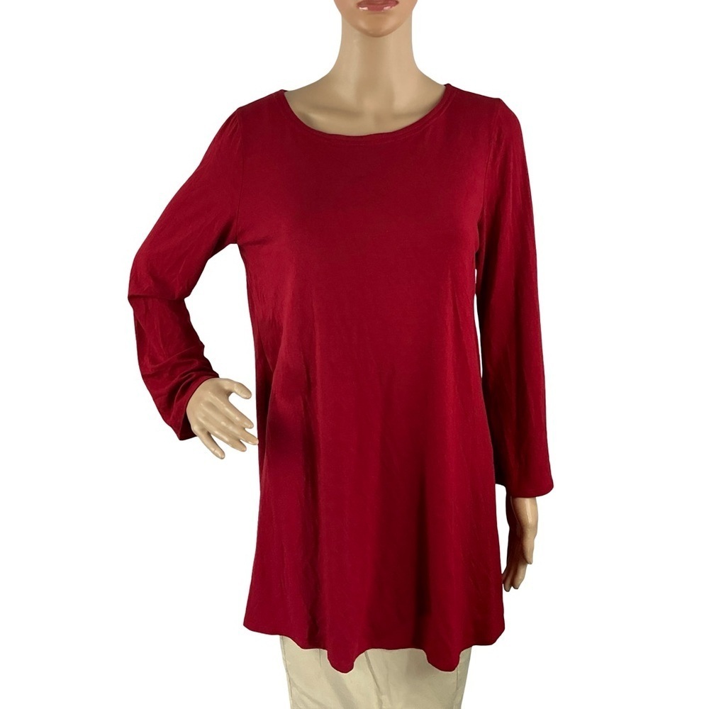 Eileen Fisher Red Tunic Top Long Sleeve Jersey Knit Size M
